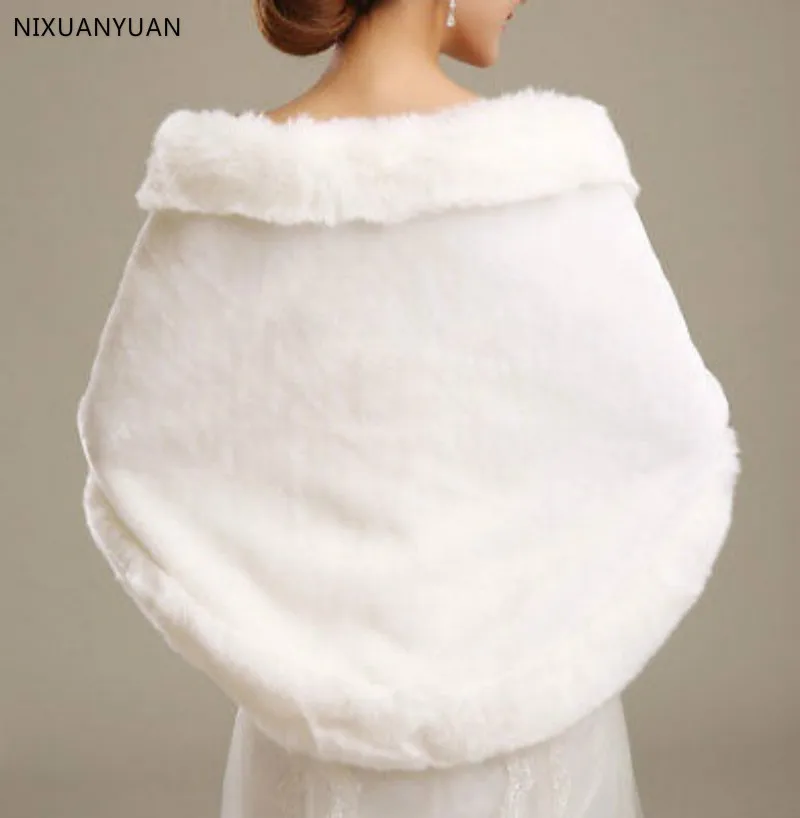 Womens Ladies Wedding Shawl Faux Fur Cashmere Bride Cape Winter Shrug Bolero White images - 6