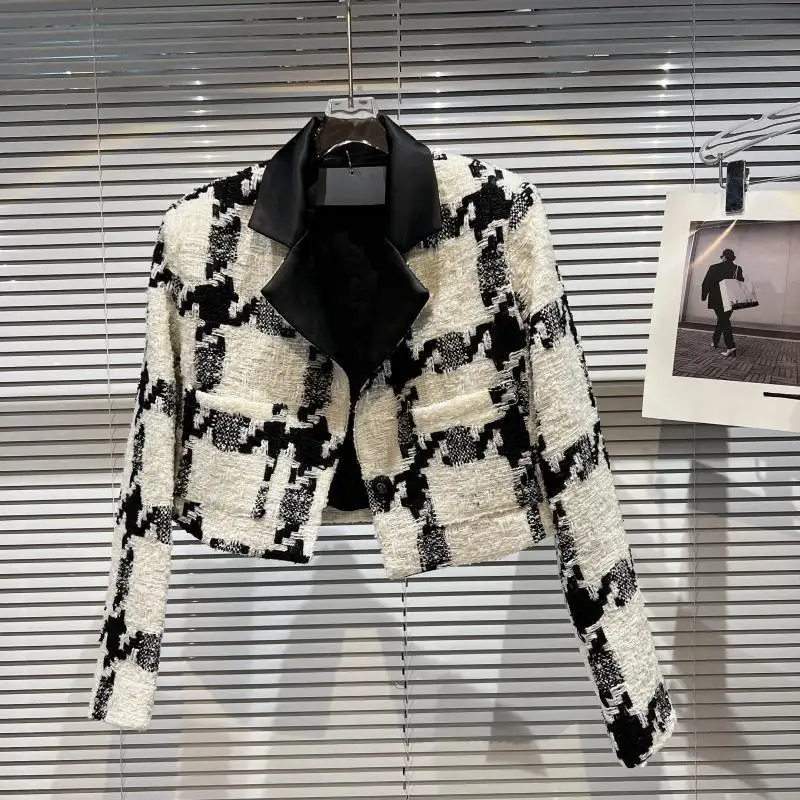 

Женская твидовая куртка, маленькое очаровательное пальто, однобортное шерстяное короткое пальто, классическая элегантная повседневная куртка для осени и зимы, U771