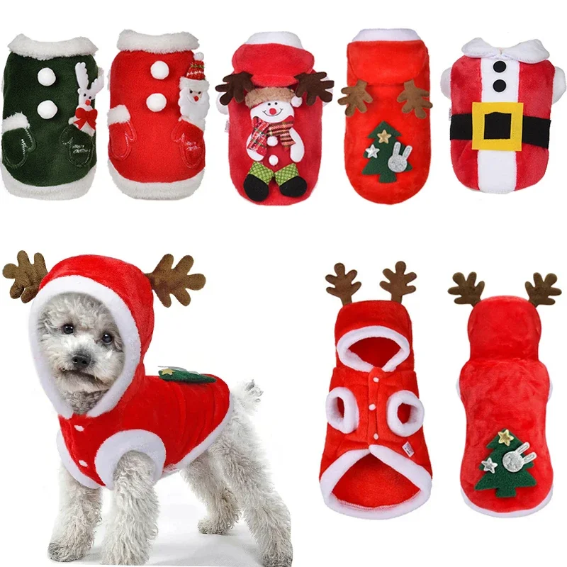 

Christmas Dog Clothes for Small Dogs Cats Coats Puppy Winter Warm Vest Pet Fleece Hoodie Chihuahua Yorkie Outfit Teddy Costume