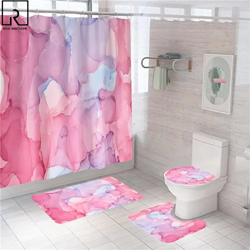 

Pink Gold Marble Shower Curtain Girl Bath Decorative Curtains Fabric Bathtub Partition Screen Toilet Lid Bathroom Accessories