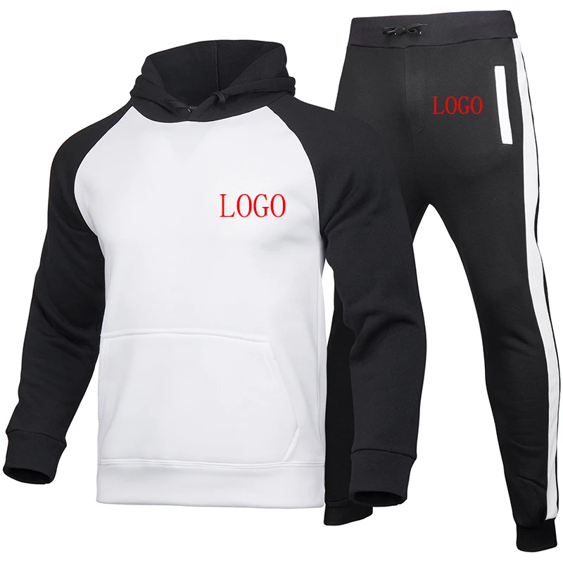 

Custom Your Logo Men Tracksuit Sportswear Hoodies Sweatshirt+Sweatpant 2 pieces suit Men's Hooded Set Harajuku Streetwear