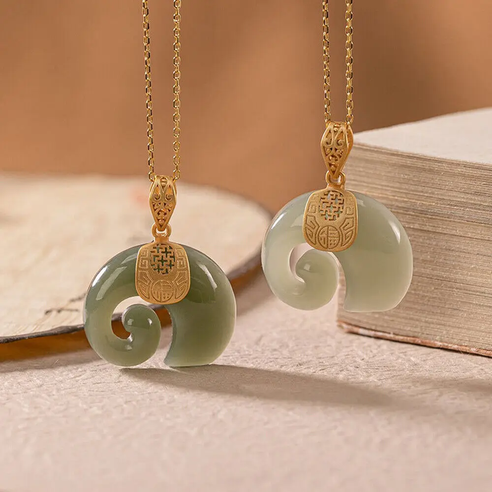 

Solid 925 Sterling Silver With Natural Jade Elephant Pendant 1.37" + Chain 18"