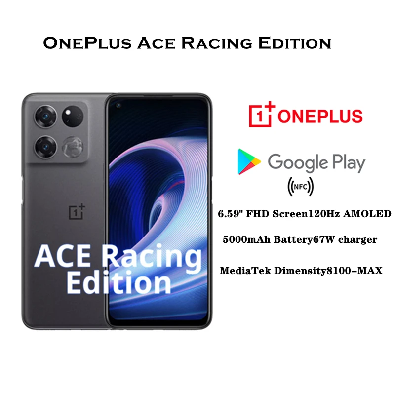 Новинка смартфон OnePlus ACE 5G Dimensity8100Max 6,7 дюймов OLED 120 Гц 4500Amh 150 Вт SuperVooc 50 МП SonyIMX766 ColorOS12.1 OTA NFC
