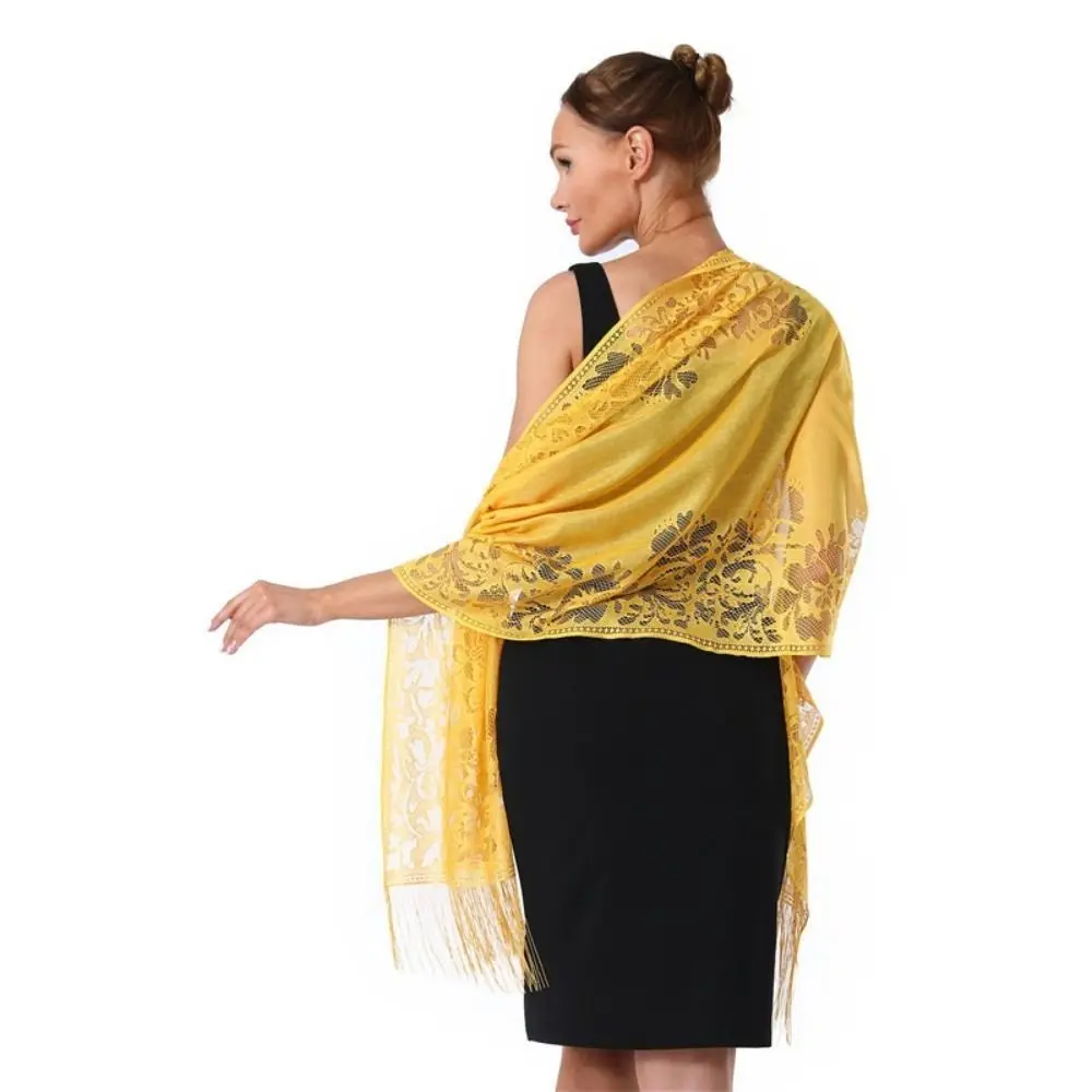 Плащ с кисточкой кружевная шаль полая однотонная свадебная вечерняя накидка для