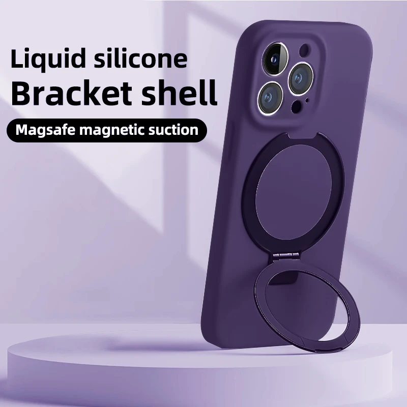 

New Arrival Liquid Silicone Stand Hard Phone Case For iPhone 11 12 13 14 Pro Max Magsafe Magnetic Holder Cellphone Funda Cover