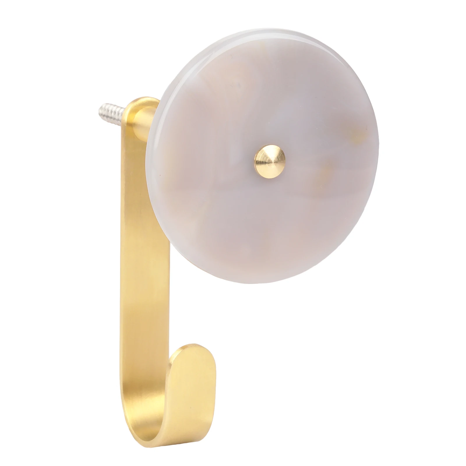1Pc Polished Round Agate Slice Hanging Hooks Wall Mounted Contemporary Brass Clothes Coat Hooks Metal Hardware Furniture Decor
