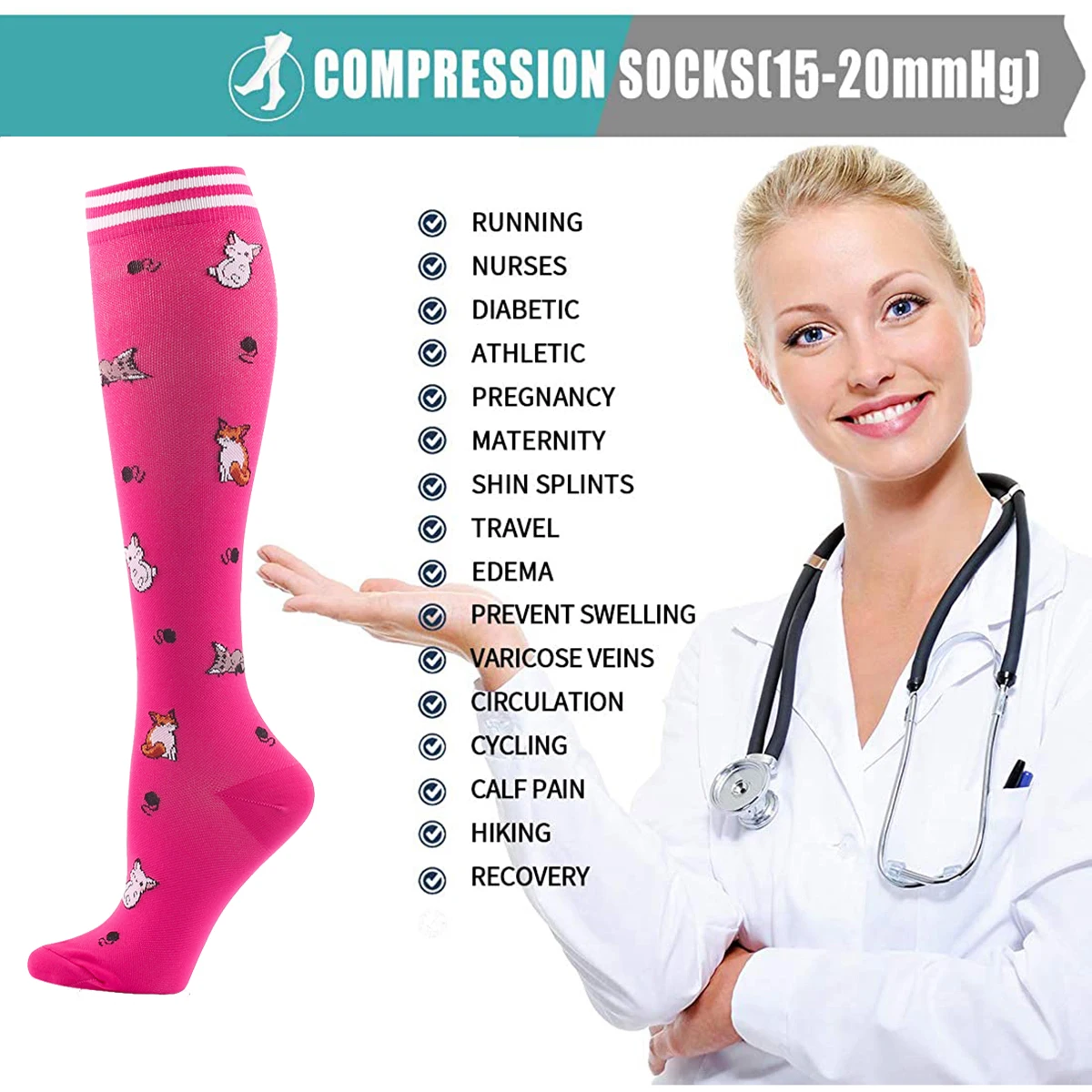 New Style Men and Women Cycling Compression Socks Nursing Suitable For Edema And Varicose Veins Jacquard Panda Designer Socks