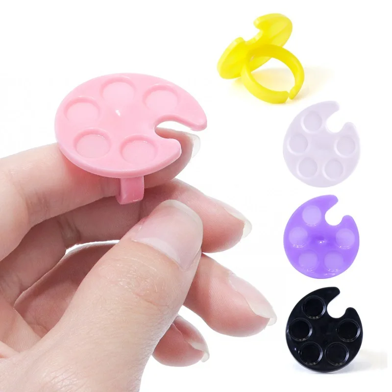 

10Pcs Plastic Nail Art Palette Mini Finger Ring Dish UV Polish Gel Painting Drawing Pigment Holder Plate Manicure Tools