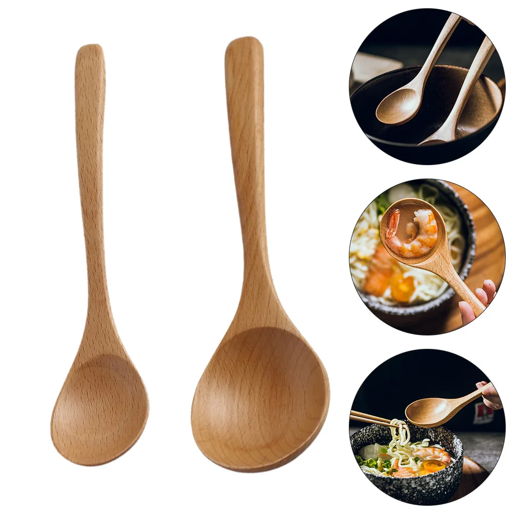 

Spoon Wooden Spoons Ladle Kitchen Wood Soup Dinner Japaneselargecooking Small Exquisite Mixing Flatware Home Handle Dessert