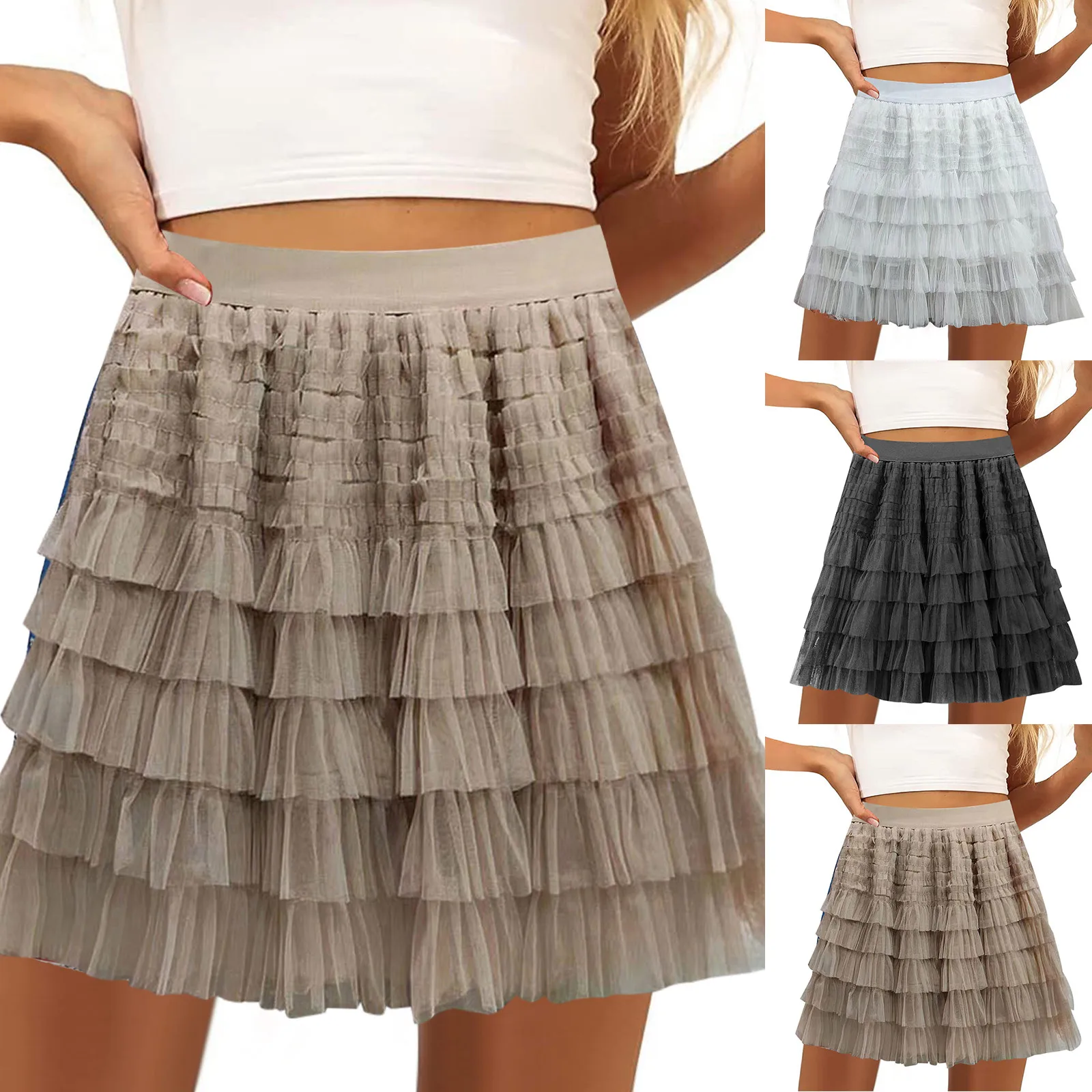 

Модная газовая мини-юбка в Корейском стиле с высокой талией, Женская Весенняя Новая Милая Короткая юбка А-силуэта, Женская милая Тюлевая черная юбка для женщин