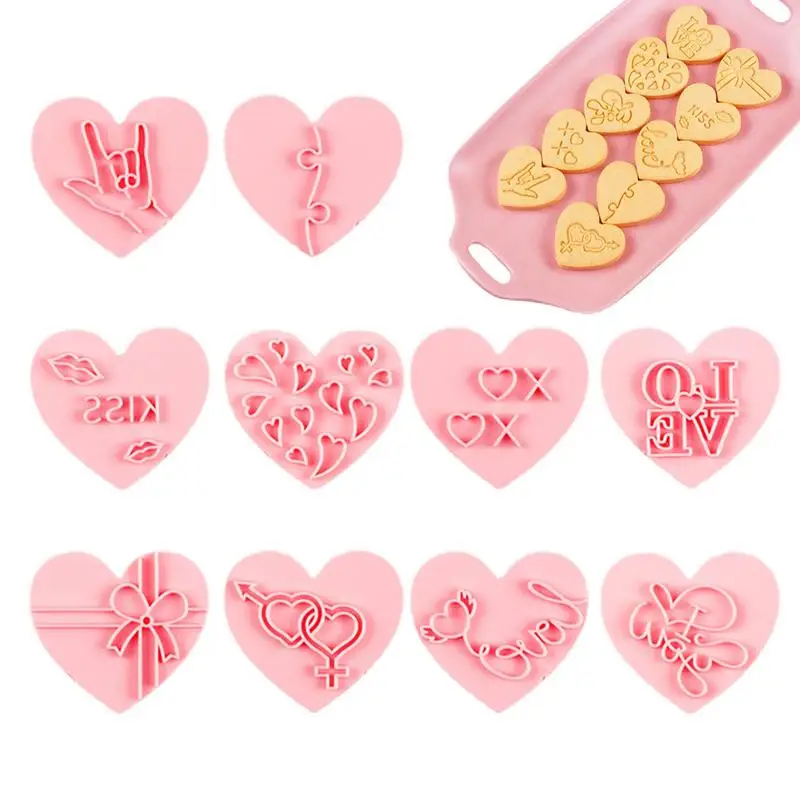 

Valentines Cookie Cutters 10pcs Conversation Hearts 3D Cookie Moulds Cake Decorating Kitchen DIY Baking Tool For Wedding