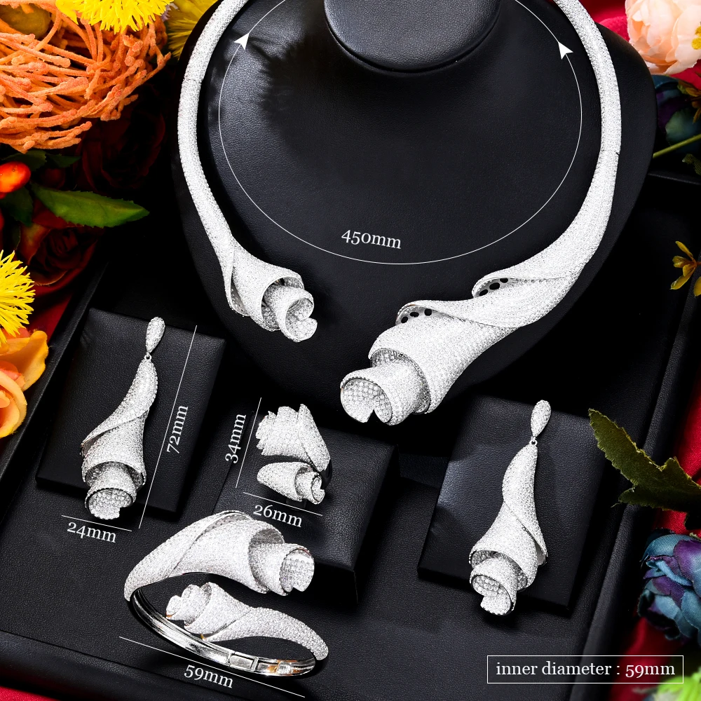 GODKI Роскошные комплекты из 4 предметов с цветами ожерелье серьги кубический