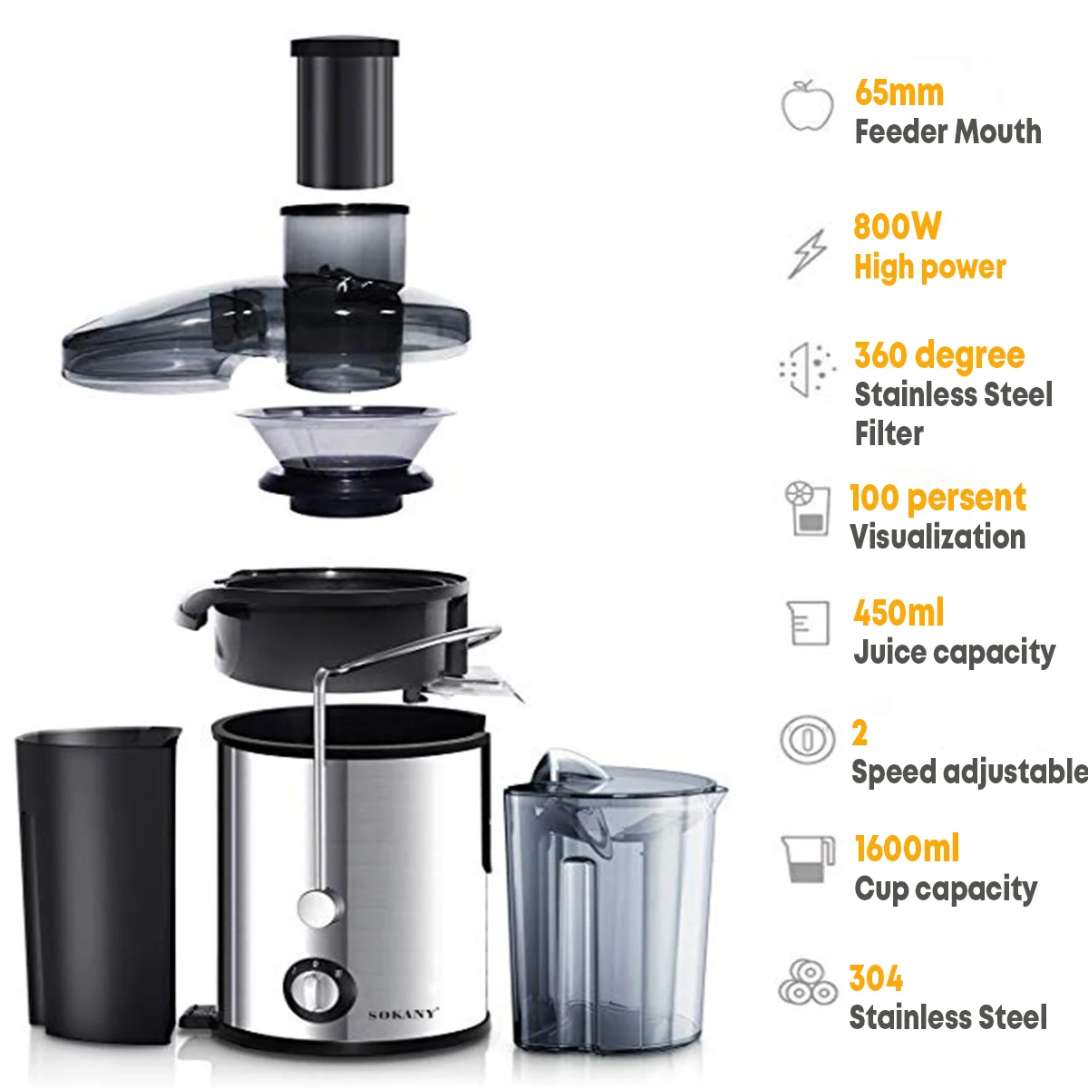 

800W 2Speed Adjustmen Electric Juicer Stainless Steel Blender Kitchen Whole Fruit Vegetable Food-Blender Mixer Extractor Machine