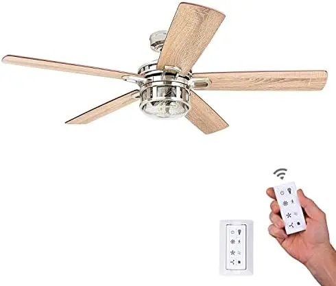 

52 дюймовый современный интерьерный потолочный вентилятор светодиодный и с дистанционным управлением, двойные лезвия отделки, Реверсивный двигатель-модель 50690-01