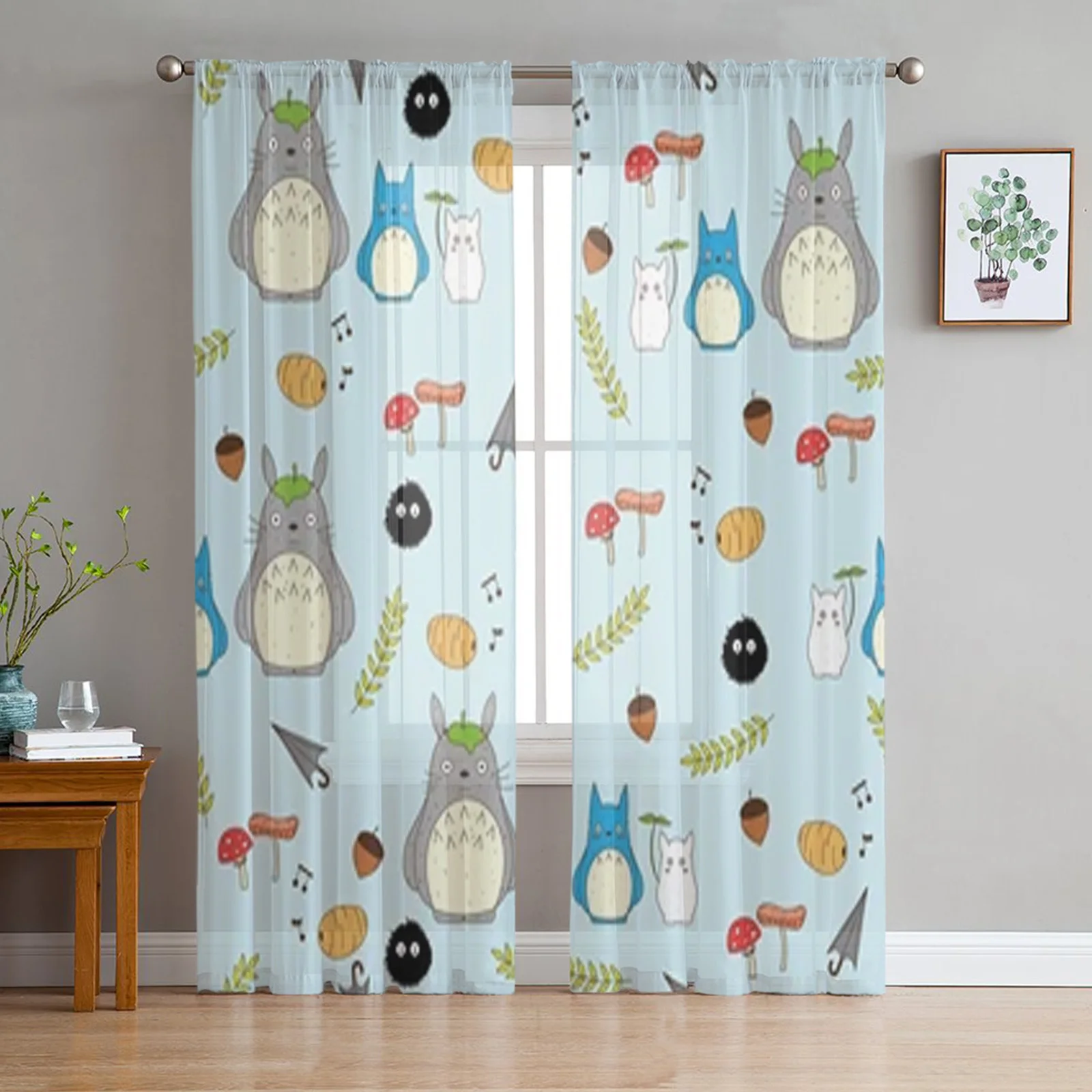 

Cute Totoro Sheer Window Curtains For Living Room Bedroom Modern Voile Tulle Curtains Fabric Drapes For Kitchen