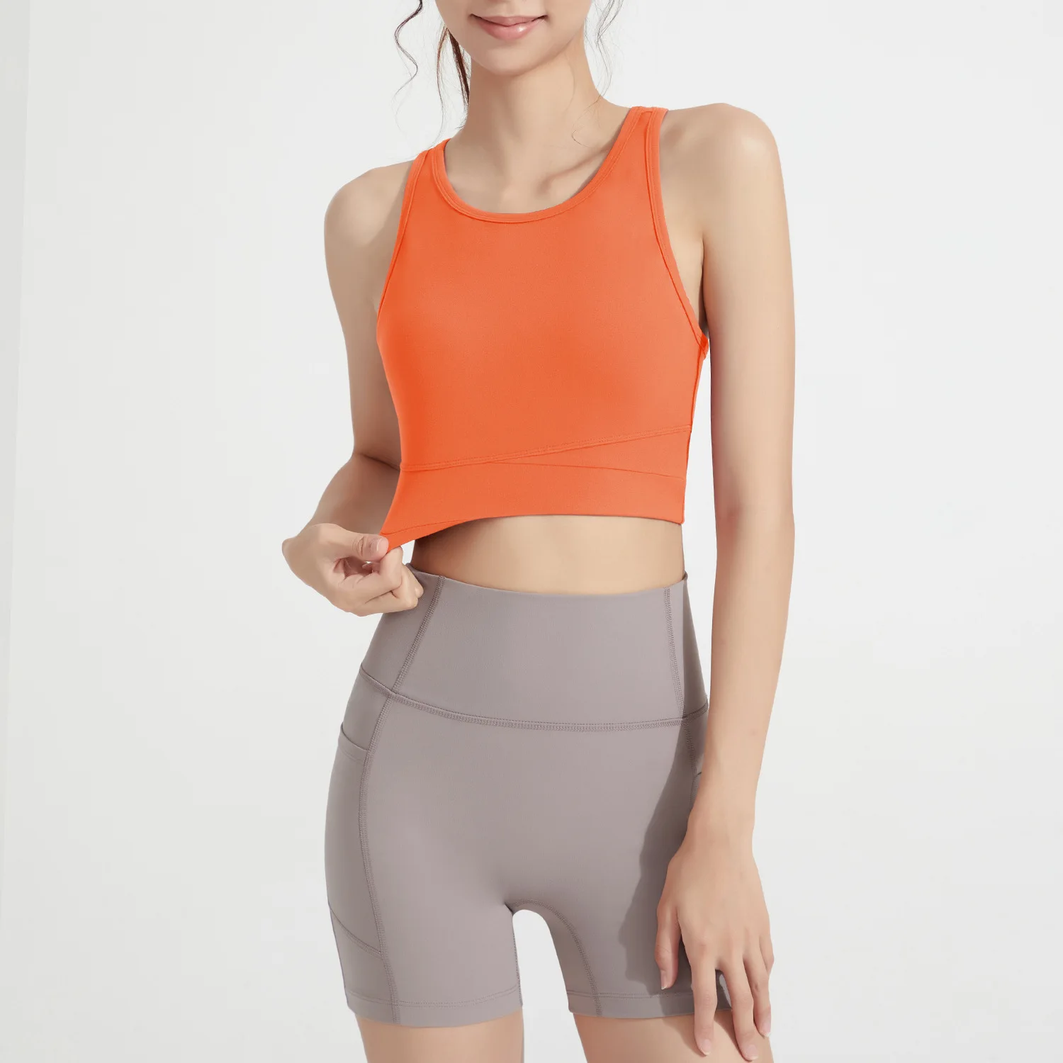 

Women's High Neck Longline Sports Bra Racerback Crop Top Padded Yoga Tank Top with Built in Shelf Bra