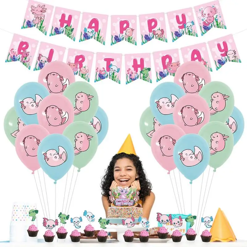 

Axolotl Birthday Decorations Cute Cartoon Pink Axolotl Party Theme Decor Photo Props Kids Adults Birthday Party Supplies