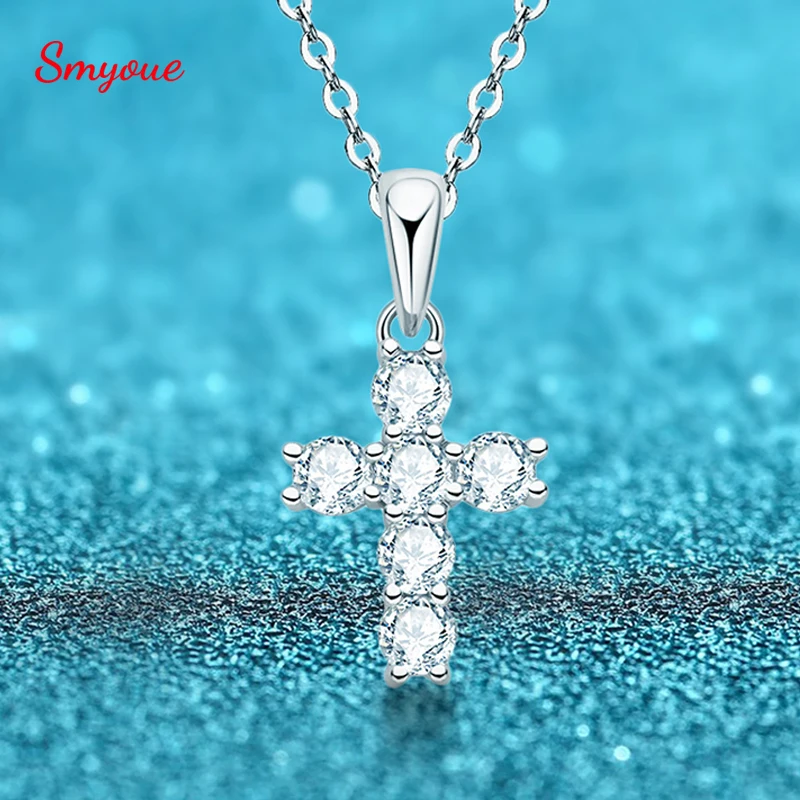 

Smyoue D Color 3mm Moissanite Cross Pendant for Women 6pcs Gemstone Sparkling Simulated Diamond S925 Silver Moissanite Necklace