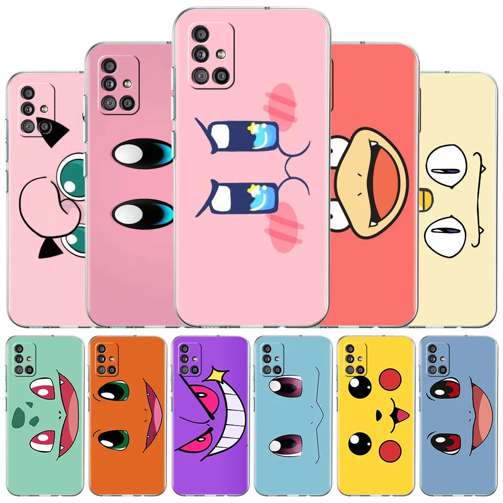 

Phone Case For Samsung Galaxy A52 A32 A71 A21s A12 A22 A51 A50 A33 A31 A41 A72 Luxury Funda Soft Coque Cute Pokemon Pikachu Face
