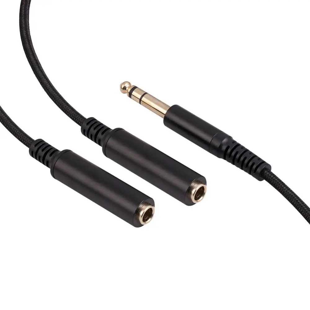 

black Audio Splitter Headphone Adapter 6.35mm AUX Cable For Computer 2 Female To 1 Male Mic Y Splitter Headset To PC Adapter