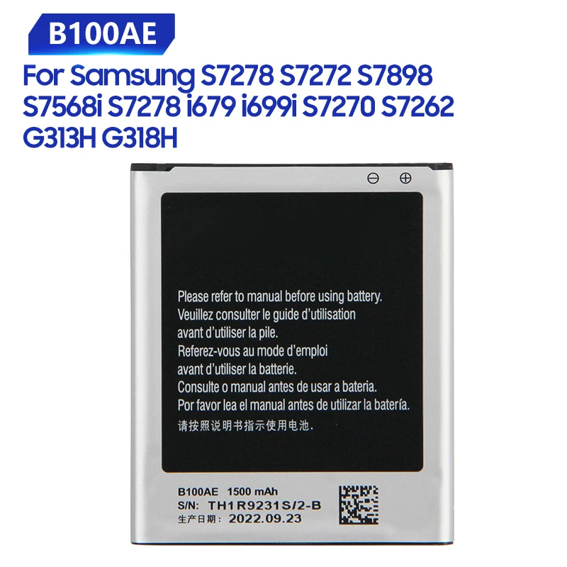 

Replacement Battery For Samsung Galaxy Ace 3 Ace 4 S7568i S7278 i679 S7270 S7262 i699i S7898 S7272 G313H G318h B100AE B100AC