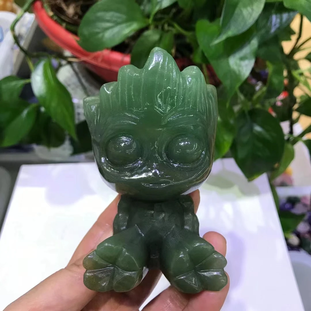

100mm Natural Stone Crystal Obsidian and greenstone The Groot Tree people Statue Crystal Carved Energy Sculpture Decorate Gift