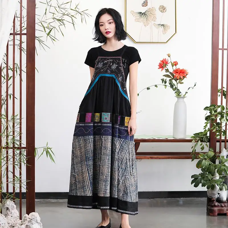 

2023 chinese dress oriental women's hanfu costume national flower print dance wear elegant strap dress stage performance dress