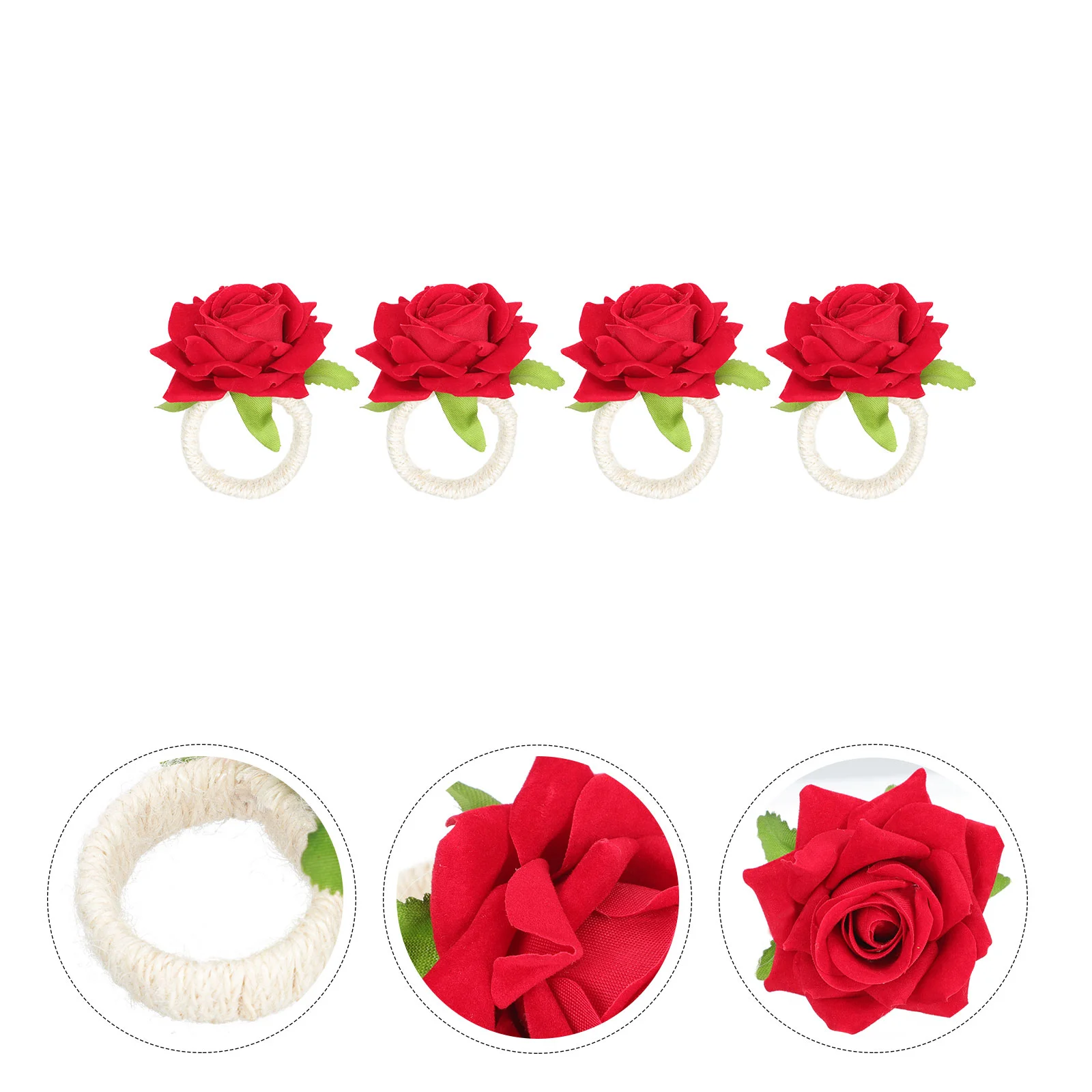 

4pcs Party Rose Flower Shaped Napkin Rings Napkin Buckle Adornments (Red)