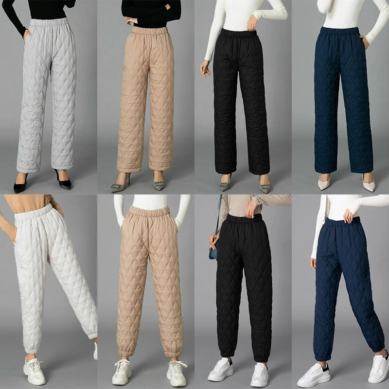 

Women Fashion Winter Warm Down Cotton Pants Padded Quilted Thicken Trousers Elastic Waist Lightweight Casual Pants