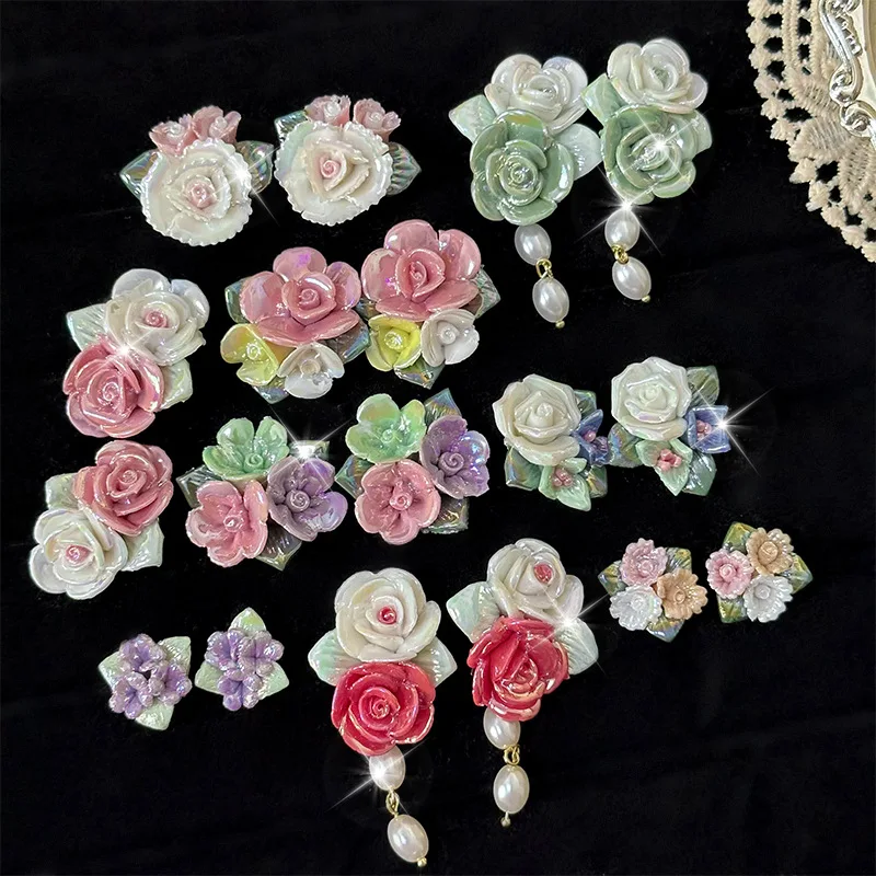 KADRUFI керамические цветные серьги-гвоздики с цветами розы Женские винтажные