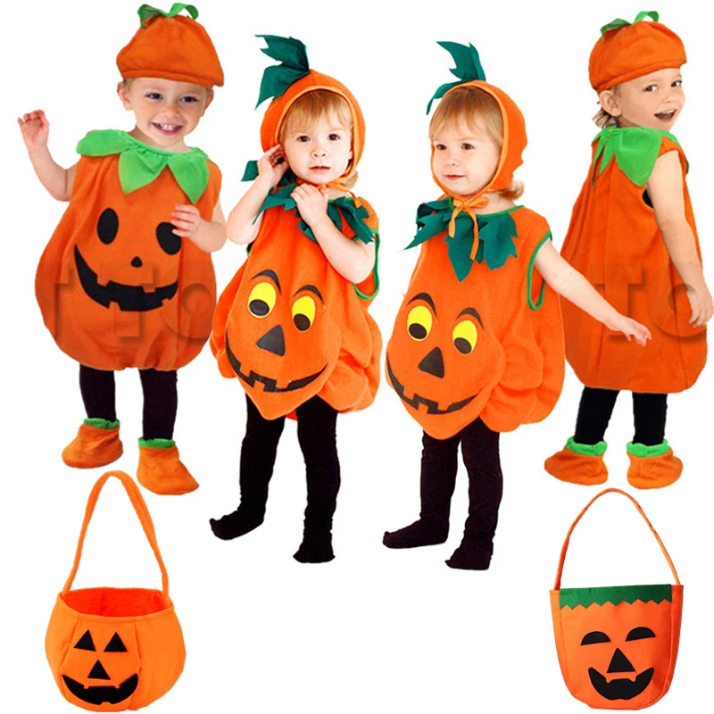 

Kids Halloween Baby Boy Girl Cosplay Pumpkin Costume Top Hat Tote Bag Set Cute Stage Playing Show Masquerade Party Clothing Set