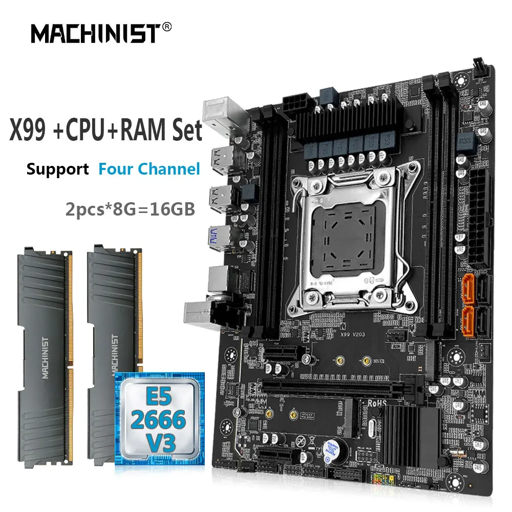 

MACHINIST X99 Motherboard Combo LGA 2011-3 Xeon E5 2666 V3 CPU Kit 16GB DDR4 2666MHz RAM Memory Four Channel NVME SATA M.2