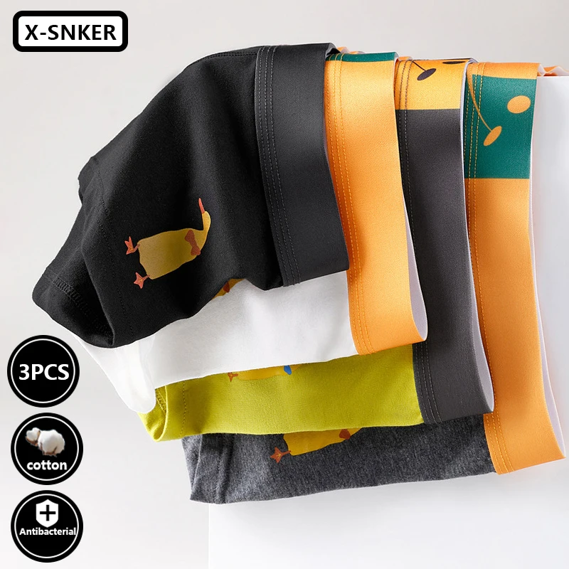 3Pcs Men's Cotton Underwear Personality Yellow Duck Pattern Underpants Homme Funny Panties Comfortable Cute Shorts Boxers Briefs