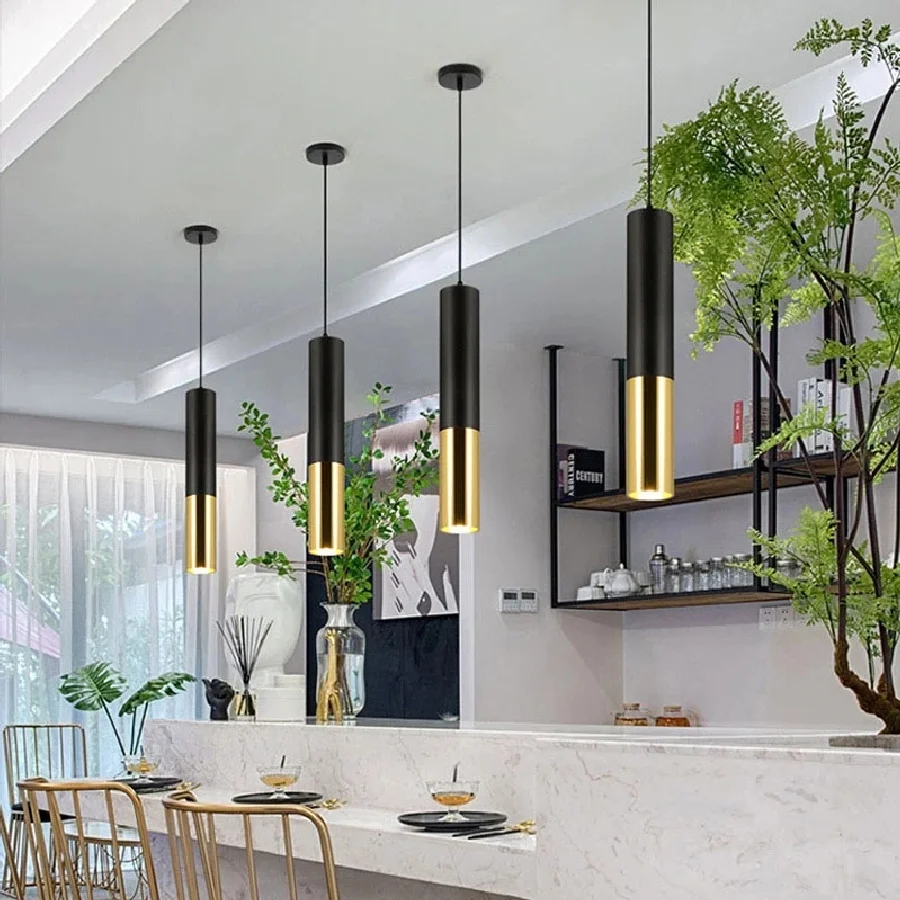 

Led downlight surface mounted chandelier restaurant front desk bar round long tube chandelier single head Kitchen lamp