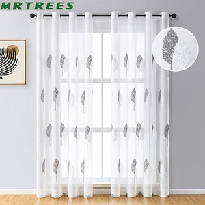 Modern Embroidered Sheer Curtains for Living Room Bedroom Leaves Voiles Tulle Cortinas for Window Bathroom Home Decor Drapes