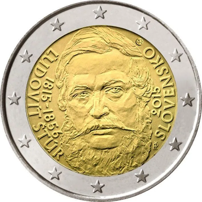 

2 Euro Bimetal Commemorative Coin, Luthervito Stur, 2 Th Anniversary, 2015, Slovakia Original