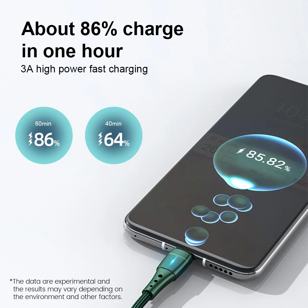 Olaf 3A USB Type C быстрозарядный кабель с LED-подсветкой для Huawei Mate 40 50 Xiaomi 11 12 Pro Micro Cables Andriod Phone.