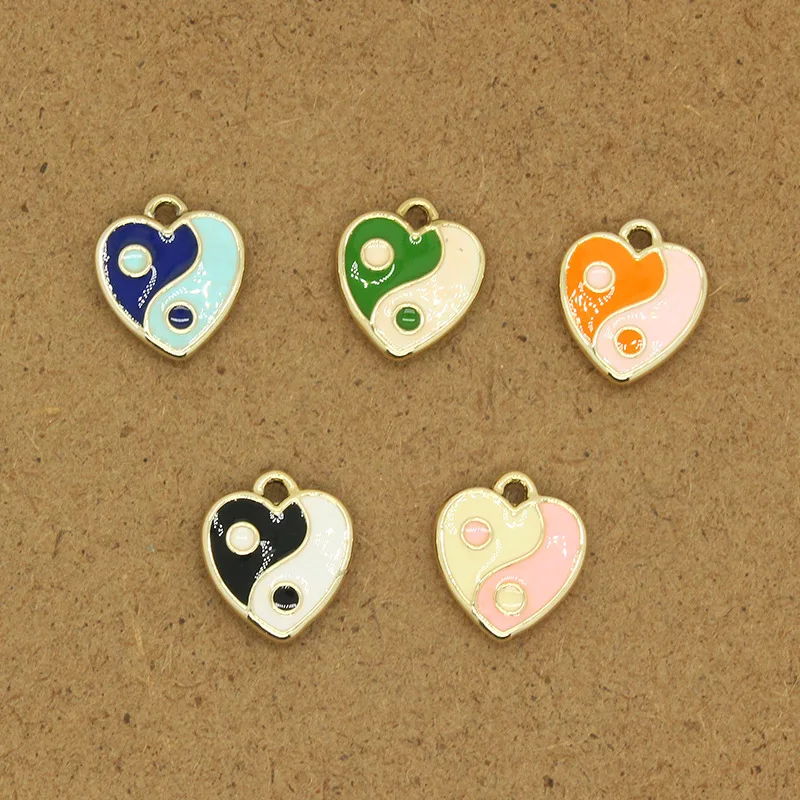 

WZNB 10Pcs Alloy Enamel Love Heart Tai Chi Yin Yang Bagua Charms Pendant For DIY Jewelry Making Necklaces Bracelet Accessories