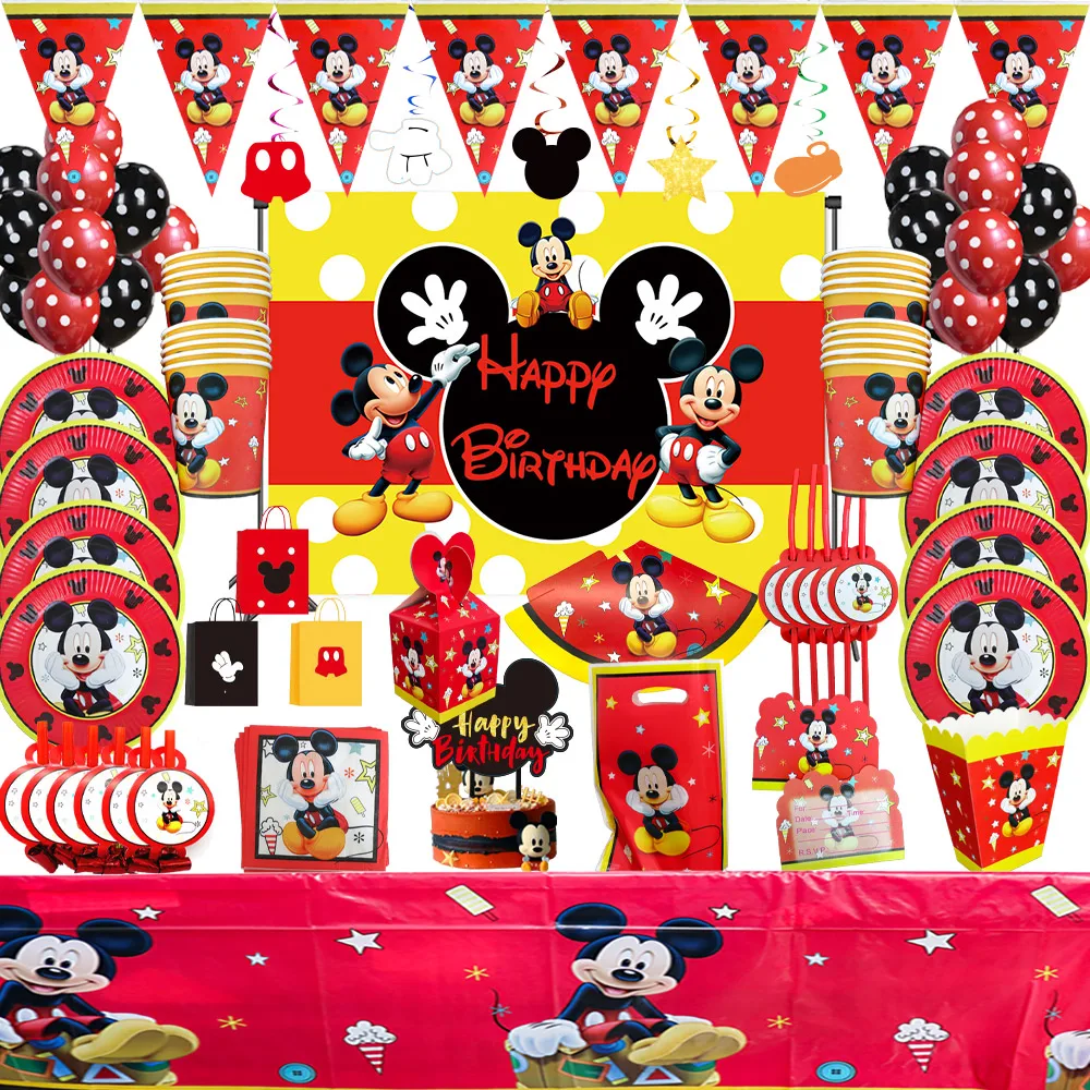 

Disney 117Pieces Of Mickey Party Disposable Tableware Red Mouse Party Dinner Plate Napkin Children Girl Birthday Party Decorati