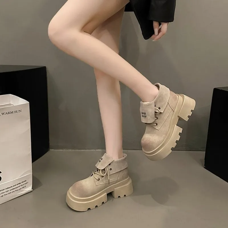 Женские замшевые ботильоны на платформе походные ботинки из натуральной кожи в