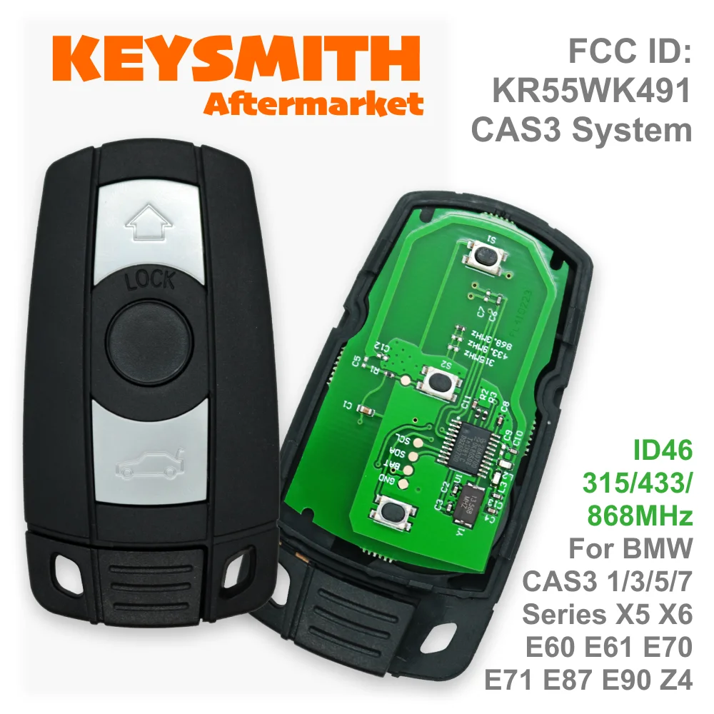 Фото Умный автомобильный ключ-пульт KEYSMITH (315/433/868 МГц, чип ID46) для BMW CAS3 серий 1/3/5/7, X5, X6, E60/61/70/71/87/90, Z4, KR55WK491 №1