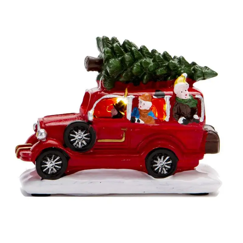 

Vintage Pickup Red Truck With LED Lights Farmhouse Red Truck With Christmas Tree Creative Red Farm Truck Home Decoration