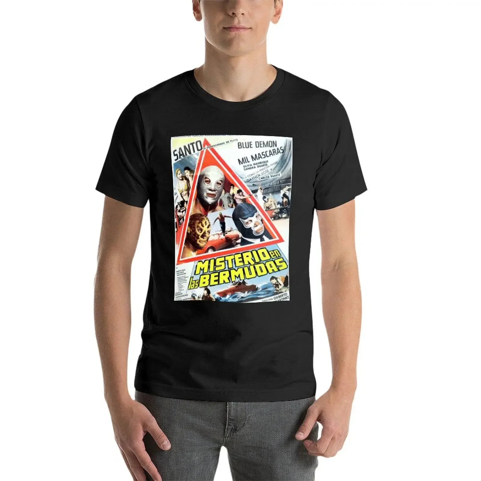 Мужская винтажная хлопковая футболка Misterio En Las Bermudas голубая с принтом животных