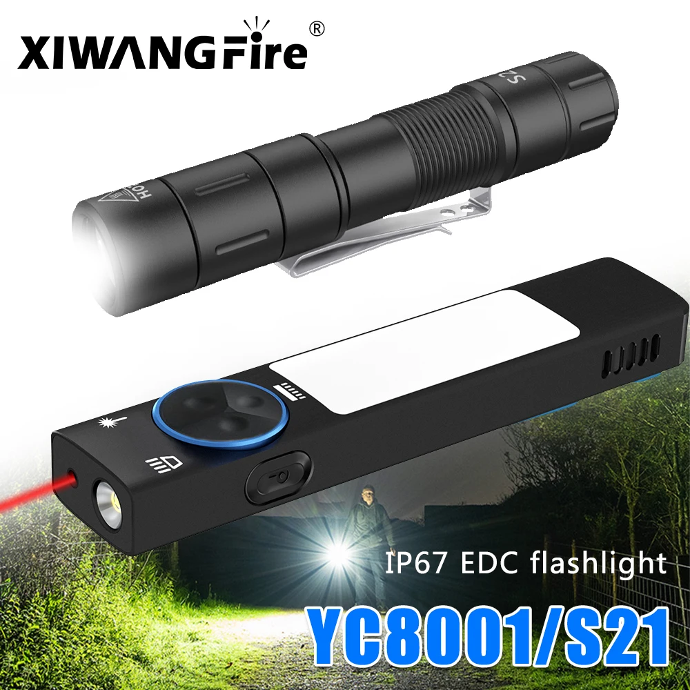 

YC8001/S21 IP67 EDC Flashlight Multifunctional Tactics LED Torch USB Rechargeable Mini Keychain Light Built-in 1000mah Battery