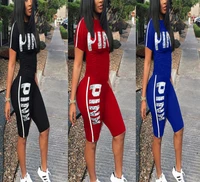 2021 new casual pink letter print women two piece set new summer rompers sexy striped t shirts and skinny pants 2pcs outfits