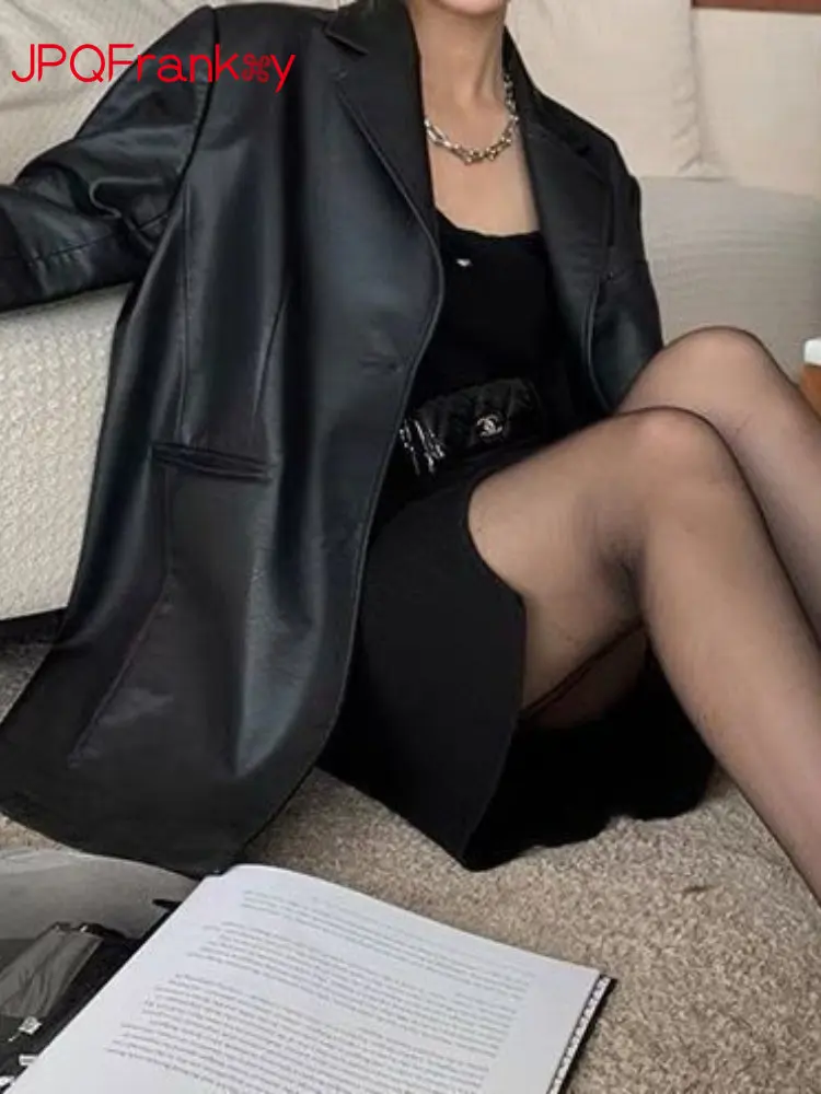Suit Leather Jacket Women's Spring and Autumn New Casual Niche Pu Leather Premium Sense Black Suit Top Women Clothing Coat