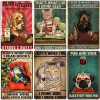cats and wine vintage metal sign dog and beer wall decoration for bar home club let evening be gin tin poster funny plate n464