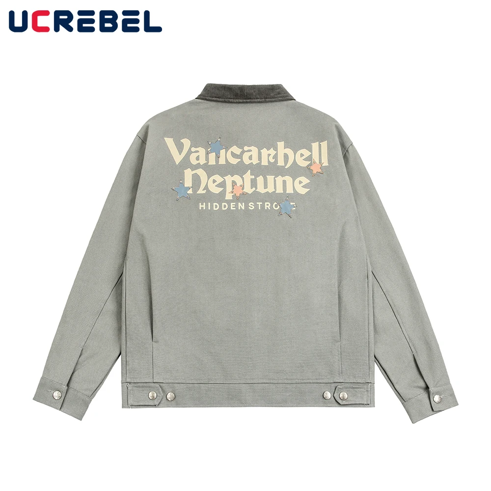 

Куртка-карго мужская с потертым принтом, уличная одежда с лацканами и надписями, Повседневная Верхняя одежда на молнии, Осень-зима