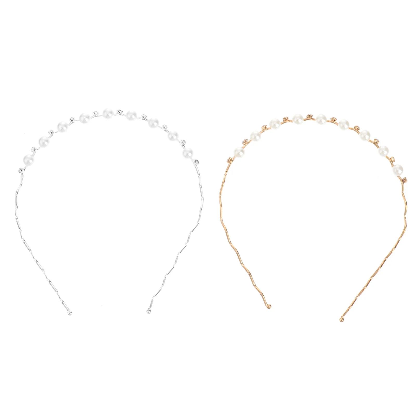 

2pcs Retro Headband Pearl Crystal Elegant Hair Band Headwear Dress Accessories（Silver and Golden)