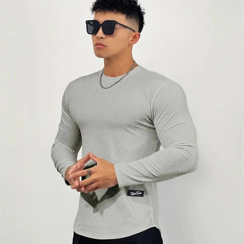 Футболка мужская с длинным рукавом модный топ вертикальной лицевой отделкой